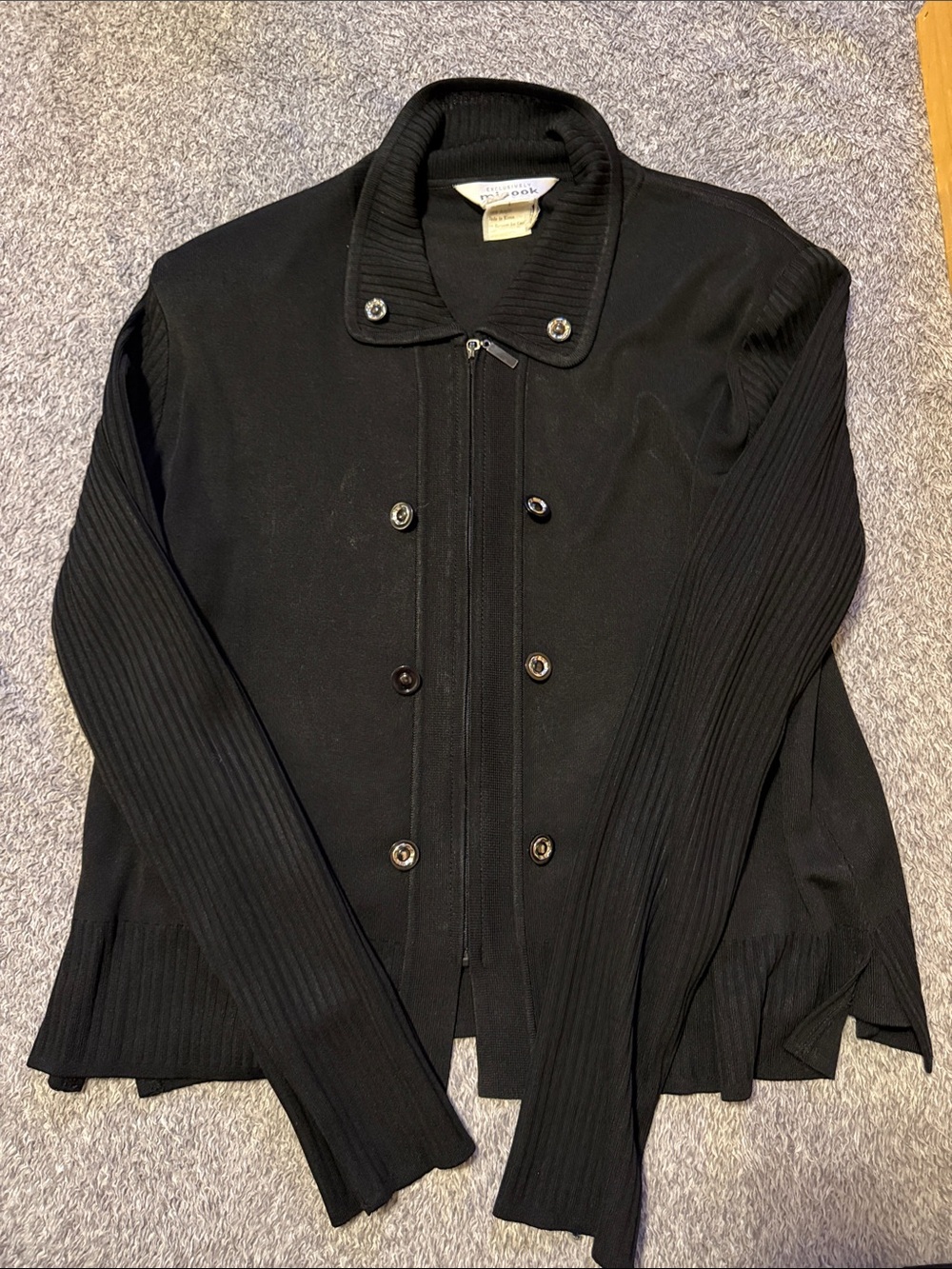 Misook Black Ribbed Double-Breasted Knit Jacket